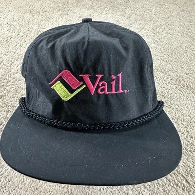 De colección Vail Colorado Gorra Hombres Negro Correa Cuerda Esquí Bump Gorros Años 80 90 Foto 1 de 4