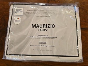 Maurizio Italy 100% Cotton Scalloped Embroidered Queen Sheet Set White Free Ship - Picture 1 of 3