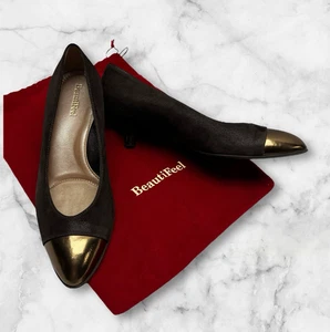 Beautifeel Brown Leather Patent Cap Toe Slip On Comfort Pump Low Cone Heel 39 - Picture 1 of 9