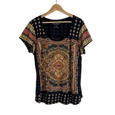 Lucky Brand Persian Carpet Scoop Neck T-Shirt Sz 1X - Image 1 of 4