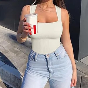 Women Solid Color Casual Uneck Sleeveless Vest Jumpsuit for Summer Activities - Picture 1 of 17