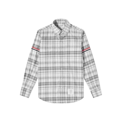 Thom Browne Stripe Plaid Armband Straight Fit Shirt Medium Grey - Image 1 of 2