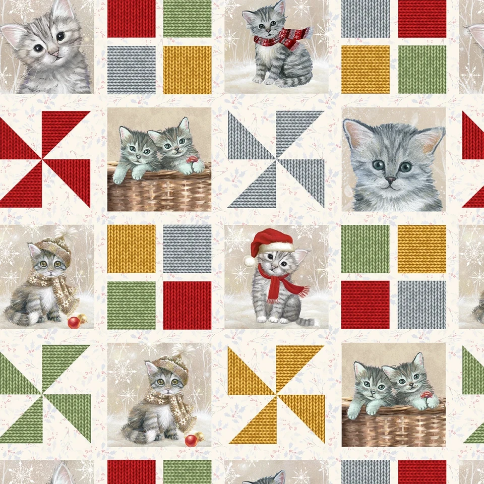 A Purr-fect Holiday Season, Kittens Panel or Fabric Your Choice 44" Wide - Image 1 of 4