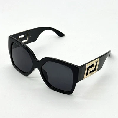 Gafas de sol Versace negras para hombre con diseño cuadrado en tono dorado en el templo Foto 1 de 4