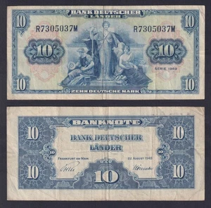 Germany Banknote 10 Deutsche Mark 1949 P.-16A BB/VF - Picture 1 of 1