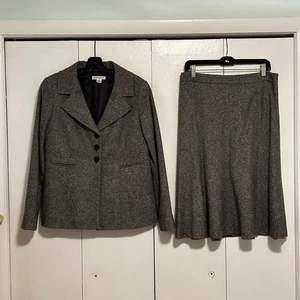 Vintage Pendleton Wolle & Seide Anzug Set Blazer mit Midirock grau weiß Gr. 10 gebraucht, in einwandfreiem Zustand - Bild 1 von 23