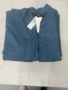 Eileen Fisher Woman 2X Blue Quilted Silk Habutai Jacket Stand Collar - Picture 1 of 12