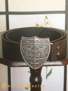 Leather Belt with Shield Ecu Lion Engraved Buckle LARP Medieval Belt - Picture 1 of 1
