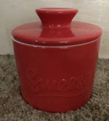Farm House Butter Bell Crock "SWEESE" Red Ceramic - Image 1 of 4