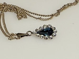 Vintage Sterling Silver Pendant Necklace 925 Jewellery Blue Stone Tear 2.54g - Picture 1 of 7