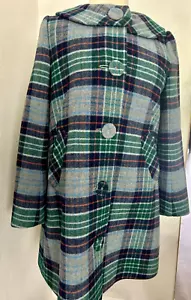 Franche Lippee Women's Plaid Green Blue Bow Coat M - Picture 1 of 3