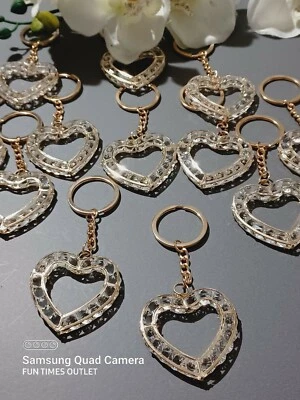 12 GOLD First Communion 婚礼水晶心形爱好钥匙链 BAUTIZO RECUERDOS  — 第 1/4 张图片