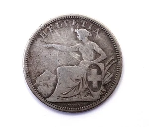RARE DATE; BEAUTIFUL TONING! 1860 B HELVETIA Swiss 1 FRANC Silver Coin Seated - Picture 1 of 7