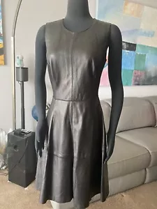 HALOGEN 100% GENUINE SOFT LEATHER FIT & FLARE BLACK DRESS Sz 6 (FITS Sz S) - Picture 1 of 9