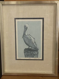 Sea PELICAN American Artist Gualoh Gerald Lubeck Signed Lithograph Linen Framed - Picture 1 of 10
