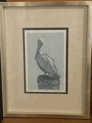 Litografía firmada por el artista estadounidense Sea PELICAN Gualoh Gerald Lubeck enmarcada en lino Foto 1 de 4