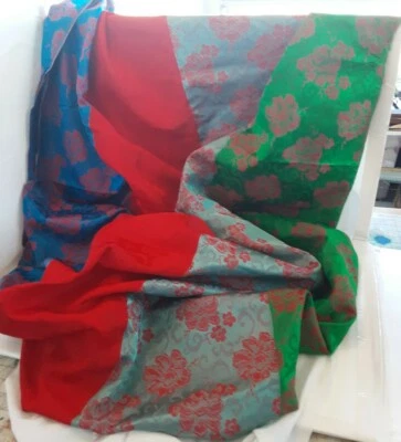 Vintage silk 4 different floral panels raised printed colors fabric 45w 4yds  - Image 1 of 4