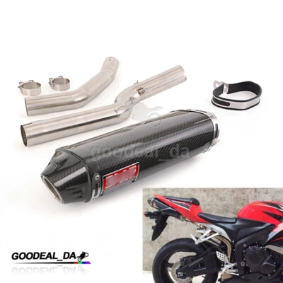 For Honda CBR600RR F5 2003-2023 Exhaust Mid Link Pipe 51MM Carbon Muffler Escape - Image 1 of 4