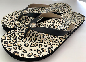 Brighton Flip Flops Womens Sandals Size 10 Leopard Print Medallion Shoe
