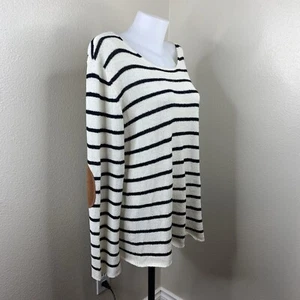 Maglione pullover donna August Mist Stripe bianco nero toppa gomito marrone taglia XXL - Foto 1 di 6