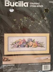 Kit de punto de cruz contado Bucilla spray floral fresco 40668 Nancy Rossi sellado - Imagen 1 de 5