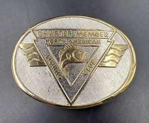 Charter Member North American Fishing club Gold Rhodium plated Brass Belt Buckle - Picture 1 of 9