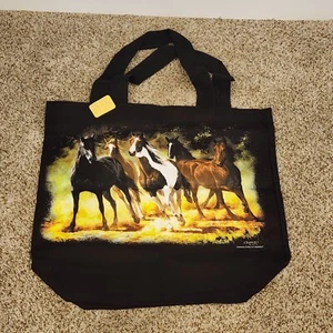 Hermoso Bolso de Mano Negro de Lona para 5 Caballos Aprox. 18x 16" Nuevo Negro Desn Desn Desn - Imagen 1 de 7