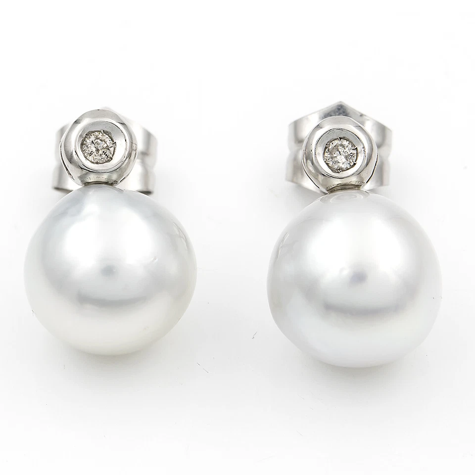 Pendientes Perla Australiana y Diamante Oro 18 kt Complemento Mujer Joyería Moda - Imagen 1 de 4