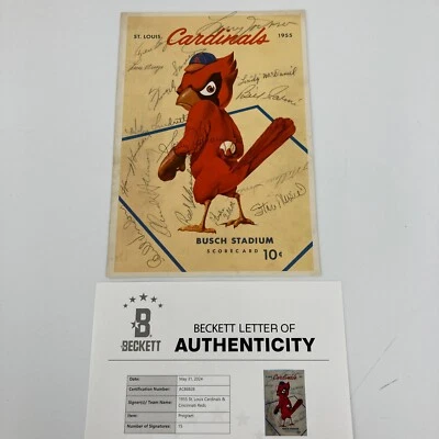 1955 St. Louis Cardinals and Cincinnati Reds Team Signed Scorecard Beckett COA - Image 1 of 4