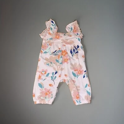 Mono Mameluco Nine West Niña 0-3M Rosa Floral Manga Volantes Mezcla Algodón Foto 1 de 4