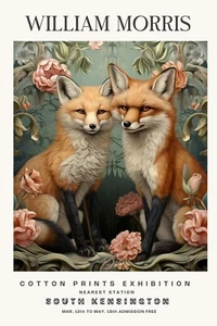William Morris Vintage Red Foxes Cotton Exhibition Prints Wall Poster Print - Picture 1 of 6