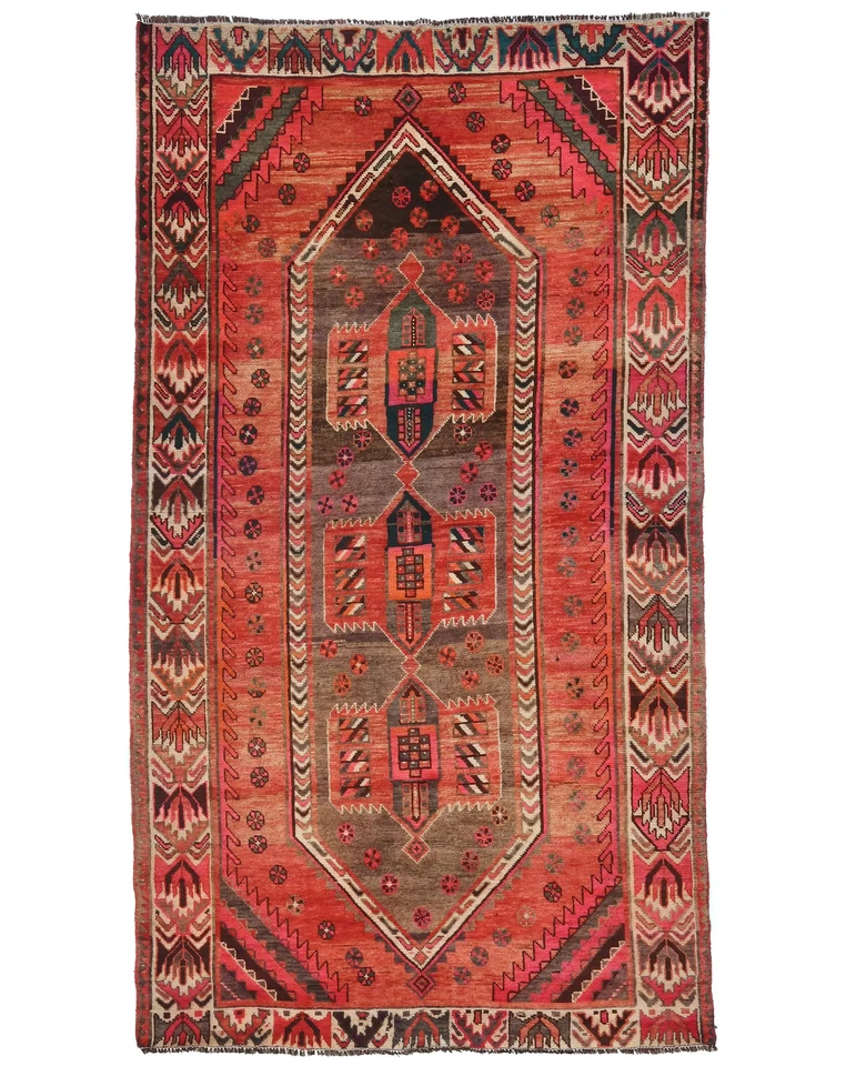 Alfombra oriental vintage anudada a mano 5X8 pies tribal geométrica decoración del hogar alfombra Foto 1 de 4