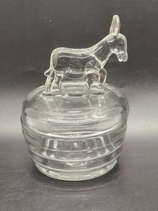 Vintage Jeanette Clear Glass Donkey Powder Dresser Jar/Trinket Box 5.25" Tall - Picture 1 of 19