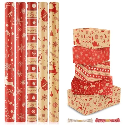 Christmas Wrapping Paper Rolls Xmas Gift Wrapping Paper - 5 Rolls - 17 inches... - Image 1 of 4