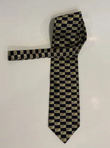 Krawatte der Marke Mercedes Benz handgefertigt italienische Seide schwarz & gold Quadrate - Bild 1 von 6