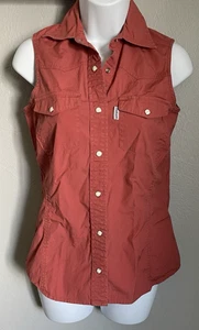 Carhartt Button Up Sleeveless Shirt Womens Size XS Red Western Pocket Top - Picture 1 of 7