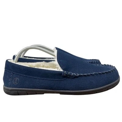 Lands' End Slippers Mens 10 D Navy Blue Suede Leather Faux Fur Lined Moccasin - Изображение 1 из 4
