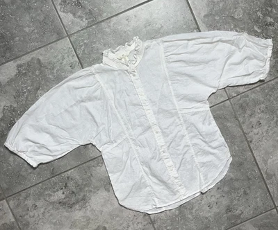 H&M Linen Cotton 3/4 Puff Sleeve Button Blouse Shirt Ruffle Peasant White XS - Image 1 of 4