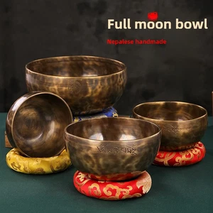 Nepal Singing Bowl Tibetan Moon Bowl Copper Sound Therapy Instrument with Hammer - Picture 1 of 7