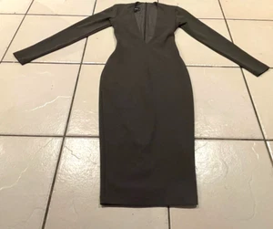 Nookie Olive Green Dress Bodycon Long Sleeves Stretch V Neck Size 6 - Picture 1 of 9