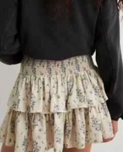 NWT AERIE Creamy Blue + Lavender Floral Layered Flouncy Rayon Mini Skirt Size XS - Picture 1 of 8