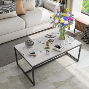 Splendid Marble Top Square Coffee Table with Anti-rust Aluminum Frame LivingRoom - Picture 1 of 18