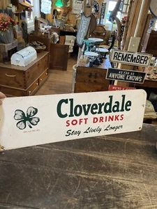 VINTAGE ORG Soda 1940s DRINK CLOVERDALE SOFT DRINKS Double Sided SIGN - Picture 1 of 5