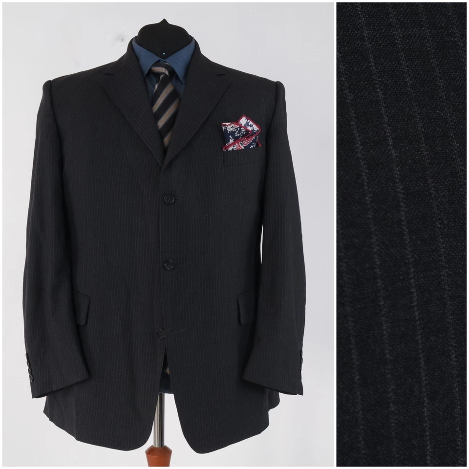Mens Dark Grey Blazer 50R UK Size Striped Wool Sport Coat Jacket - Image 1 of 4