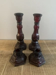 2 Sets Of Avon Cape Cod Ruby Red Candle Holders - Picture 1 of 8