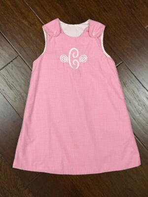 Rosalina Collections Girls Pink Gingham Monogrammed "C" Sleeveless Dress Size 6 - Image 1 of 4