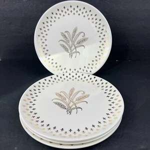 4 platos de ensalada de trigo dorado Homer Laughlin Fleur De Lis MCM vajilla - Imagen 1 de 7