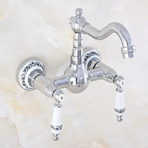 Polished Chrome Kitchen Faucet Swivel Spout Bathroom Sink Mixer Tap Wall Mount - Picture 1 of 7