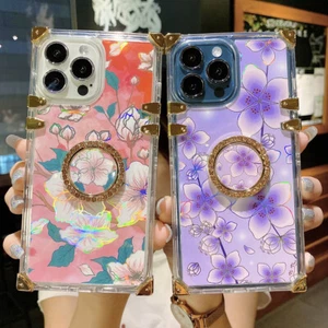 For iPhone 13 Pro Max 12 11 XS XR 6 7 8 Cute Glitter Flowers Case Cover - Picture 1 of 17