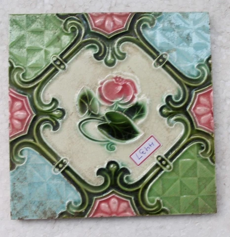 VINTAGE TILE ART NOUVEAU MAJOLICA PINK FLOWER DESIGN ARCHITECTURE TILE NH4437 Cover